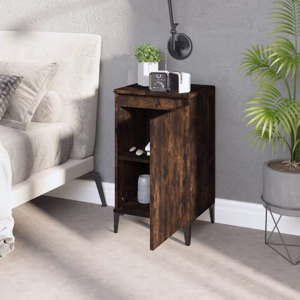 Berkfield Home Set of 2 Modern Bedside Cabinets in Smoked Oak Brown, W/D/H: 40 x 35 x 70 cm – 3