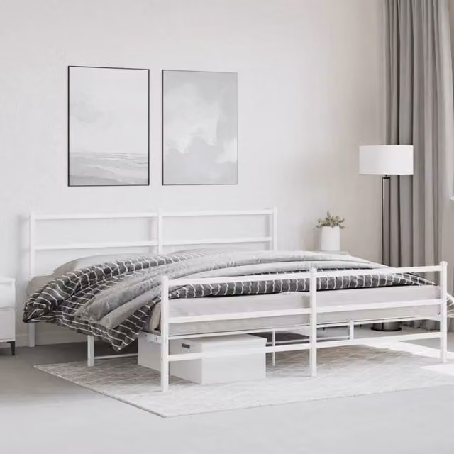 Berkfield Home Metal Bed Frame with Footboard, White, 193 x 203 cm – 1