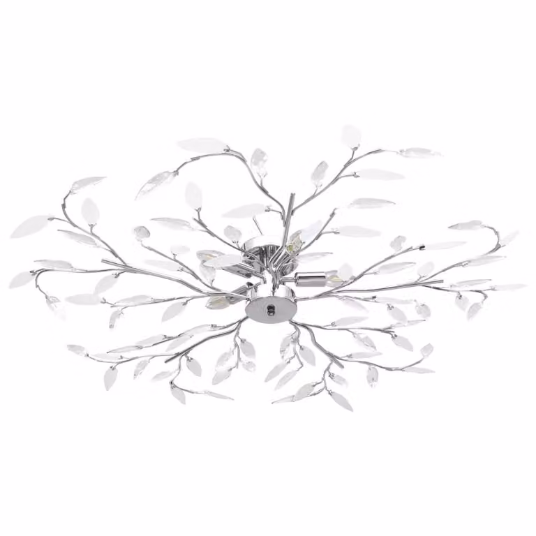 Berkfield Home Modern Ceiling Lamp with Acrylic Crystal Leaf Arms in White and Chrome for 5 x E14 Bulbs