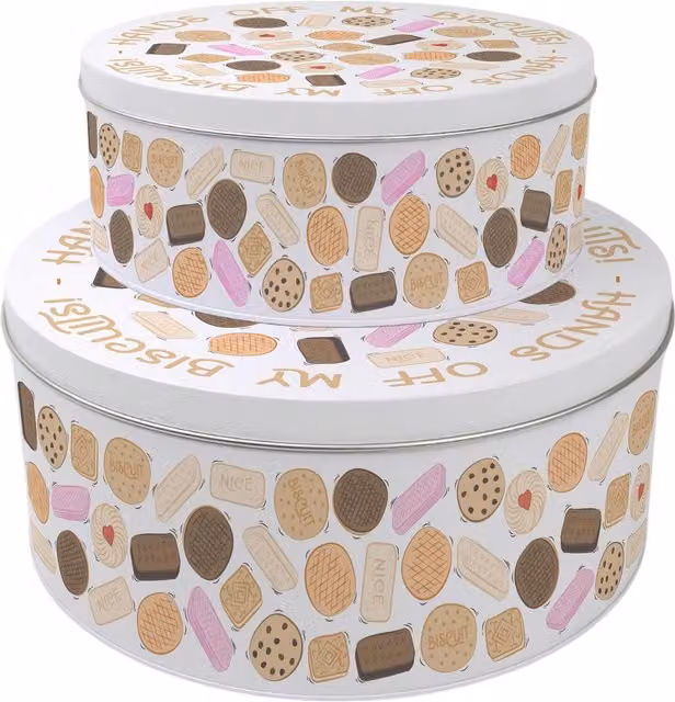 Purely Home Hands Off My Biscuits Novelty Round Cake Tin Set, Multicoloured