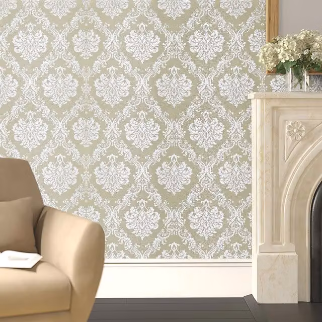 Livingandhome Retro Floral Textured Self-Adhesive Vinyl Wallpaper in Beige and Yellow