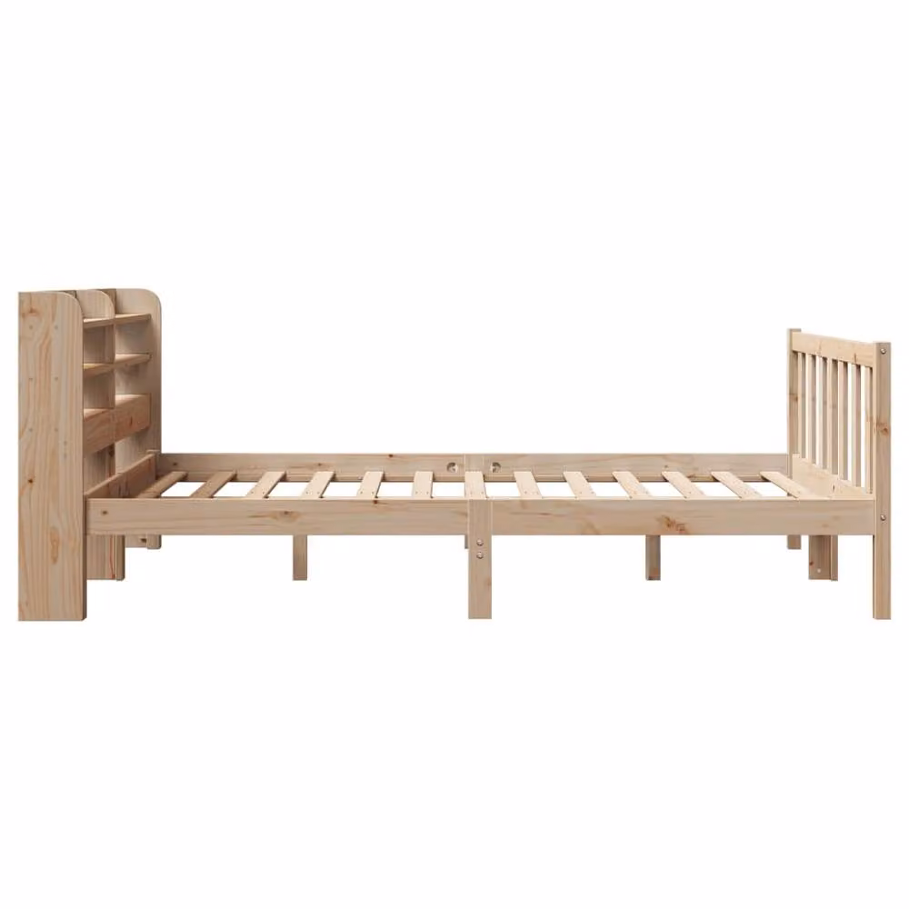 Berkfield Home Double Bed Frame in Light Tan Solid Pine with Side Compartments and USB Charging Port, W/D/H: 135 x 190 cm – 2