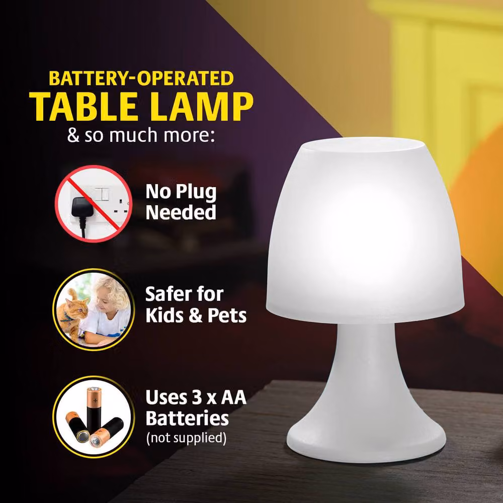 Coopers of Stortford Battery-Operated Mushroom LED Table Lamp in White and Silver – 5