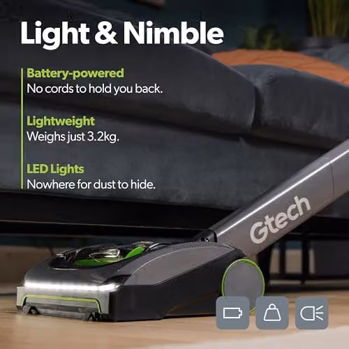 Gtech AirRAM MK2 Lightweight Cordless Bagless Vacuum Cleaner in Grey with LED Headlight and Pet Hair Function – 4