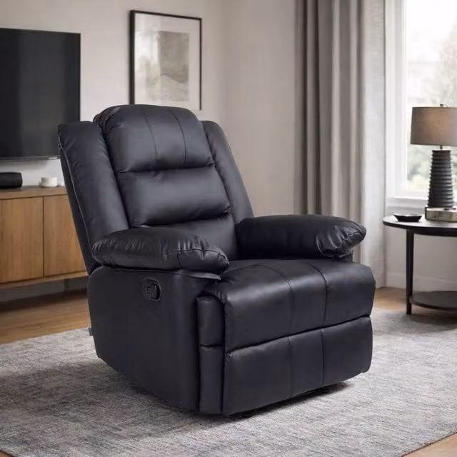 SquareBoxx Mapleton Manual Lever Recliner Armchair in Black Synthetic Leather