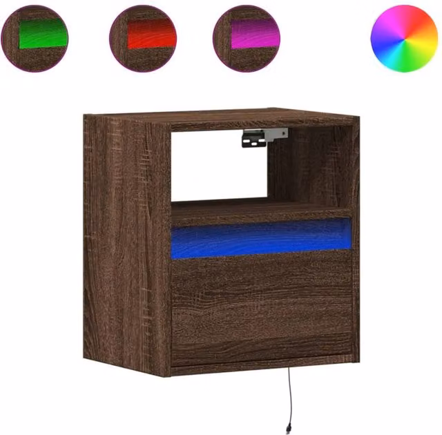 Berkfield Home Set of 2 Modern Wall Mounted TV Cabinets with Integrated LED Lighting in Brown Oak, W/D/H: 41 x 31 x 45 cm
