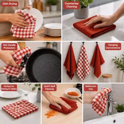 Casabella Pack of 6 Red and Blue Checked Cotton Terry Towelling Kitchen Tea Towels – 4