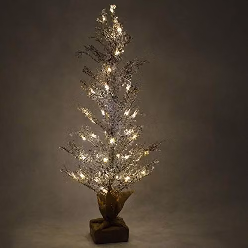 Shatchi Pre-Lit Christmas Tree with Warm White Lights and Crystals, Battery Operated or USB, White, Height: 61 cm – 2