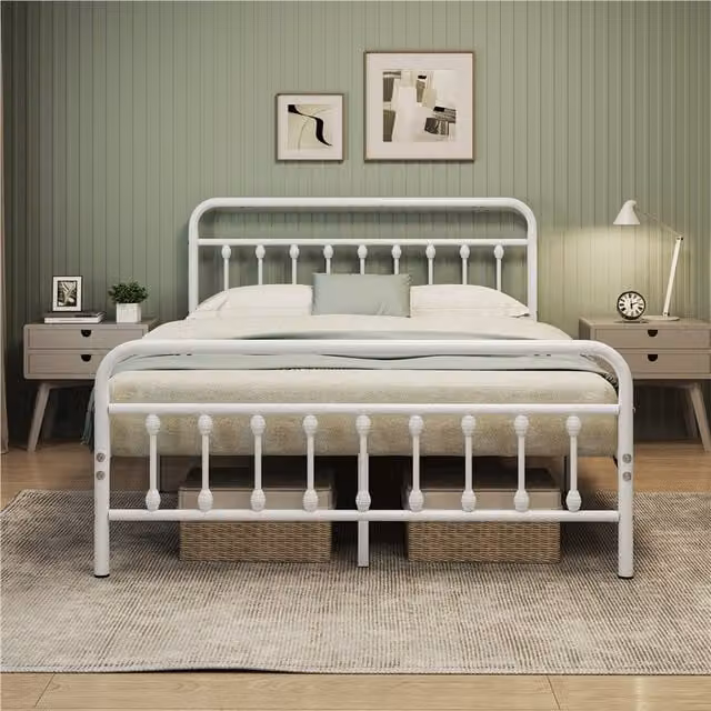 Yaheetech Vintage Metal Bed Frame, White, W/D/H: 180 x 200 cm