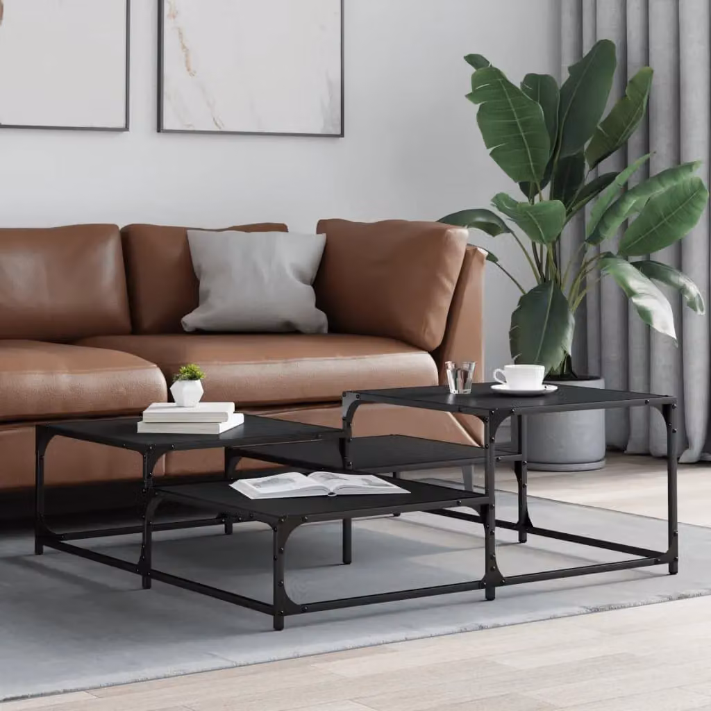 Berkfield Home Black Square Coffee Table in Engineered Wood W/D/H: 107 x 107 x 40 cm – 3