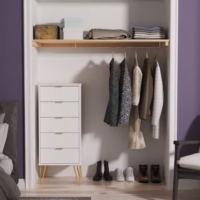 2 U Bexley 5 Drawer Tallboy in White and Gold