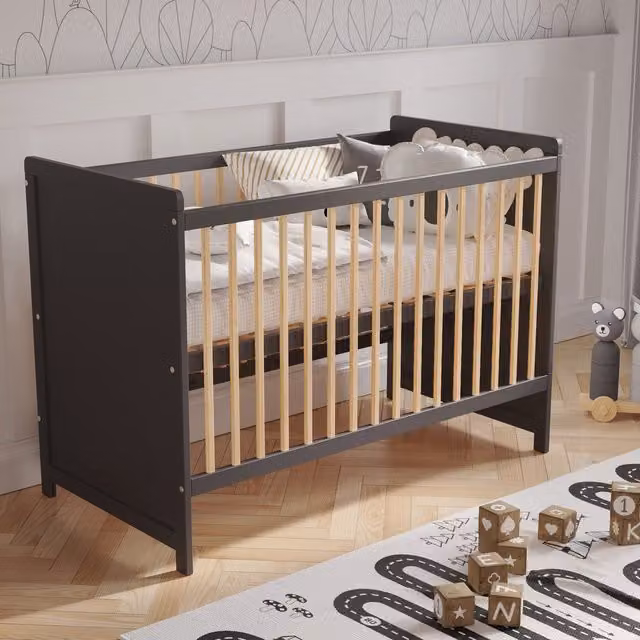 Love For Sleep Tokyo Scandinavian Cot Bed in Anthracite and Pine