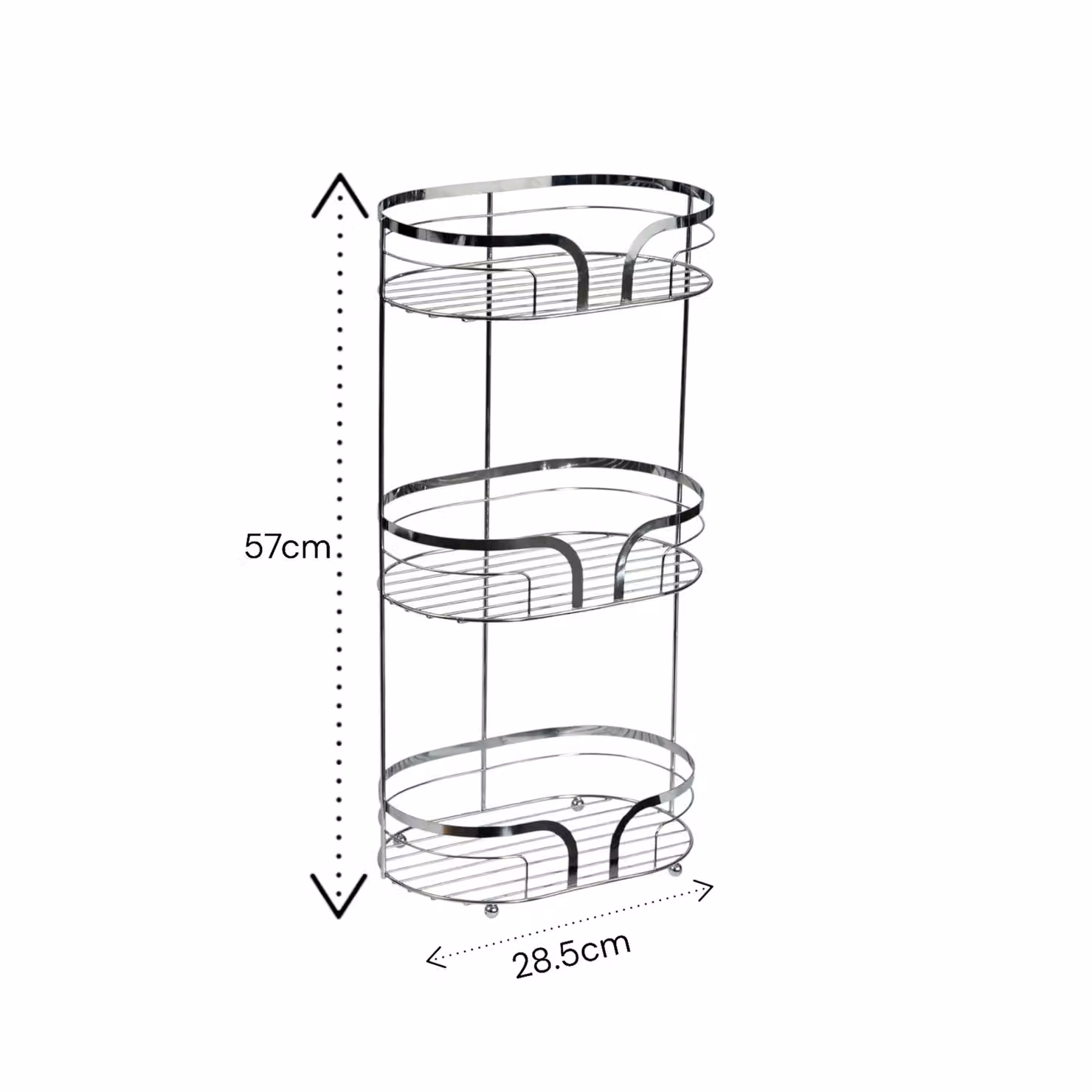 Showerdrape Dante Modern 3-Tier Freestanding Metal Floor Caddy in Silver – 2