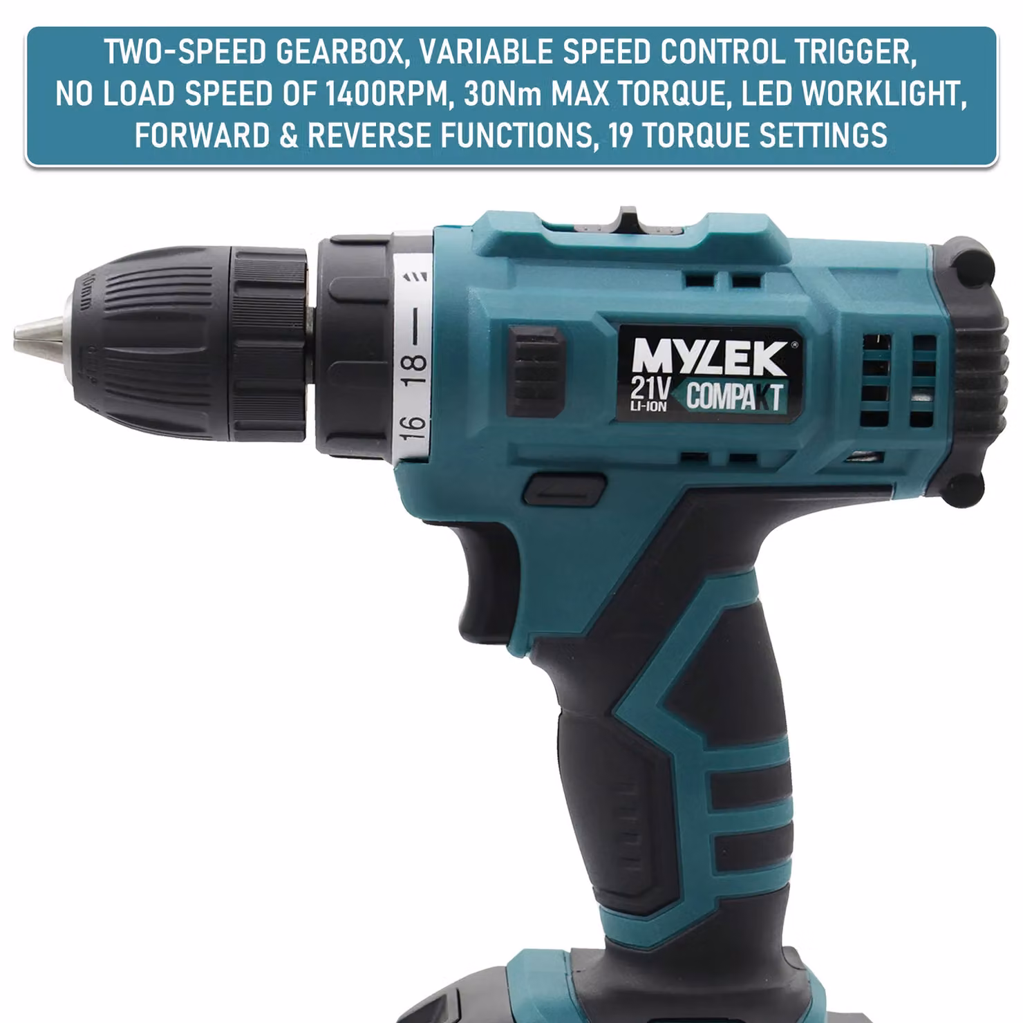 MYLEK 21V Cordless Li-ion Electric Drill and Screwdriver Set in Blue – 6