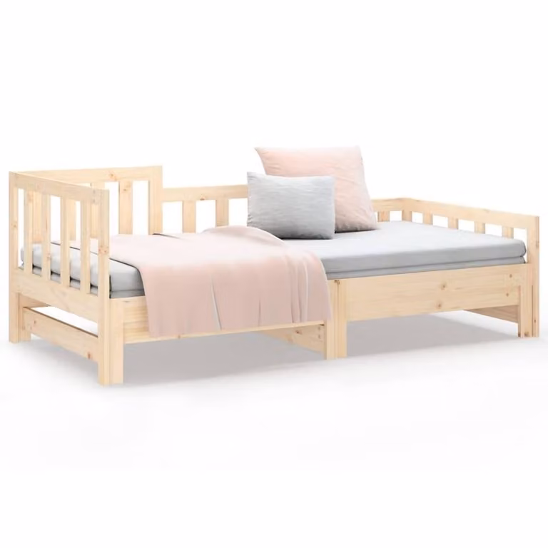 Berkfield Home Pull-out Day Bed in Natural Solid Pine Wood, W/D/H: 180 x 190 x 90 cm