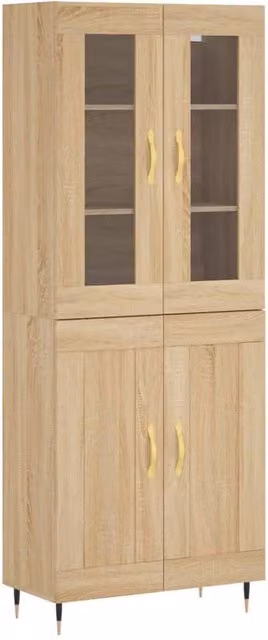 Berkfield Home Sonoma Oak Highboard in Light Tan Beige, W/D/H: 69.5 x 34 x 180 cm