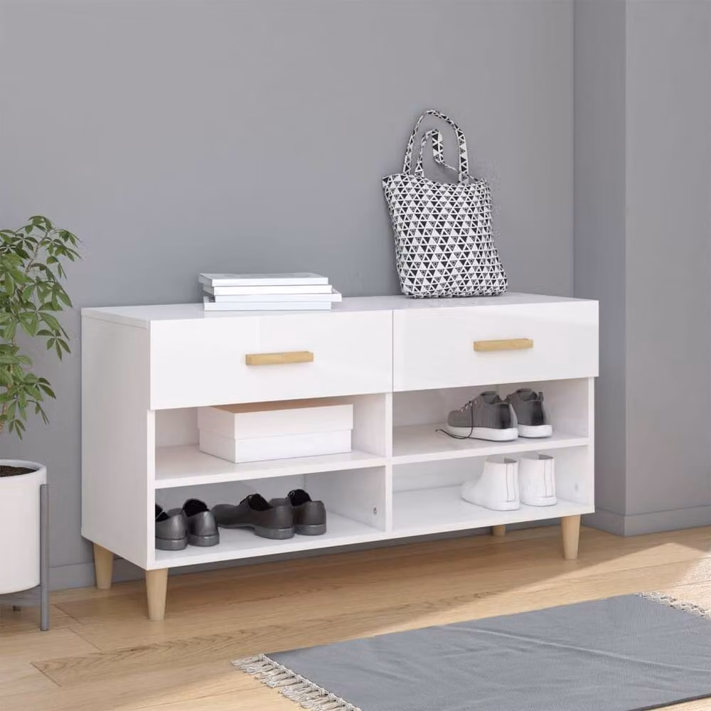 Berkfield Home High Gloss White Shoe Cabinet W/D/H: 102 x 35 x 55 cm – 2