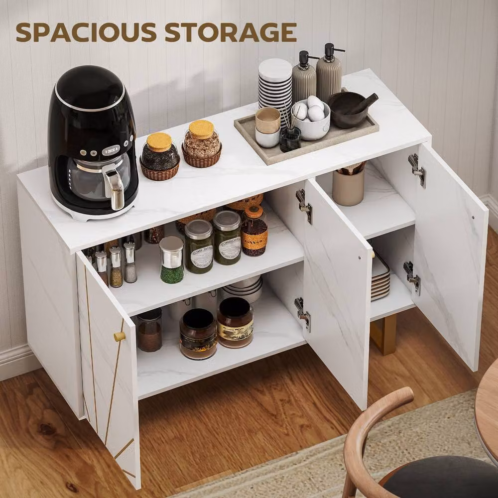 ERGOVEXA Modern Sideboard Storage Cabinet in White and Gold with Adjustable Shelving – 2