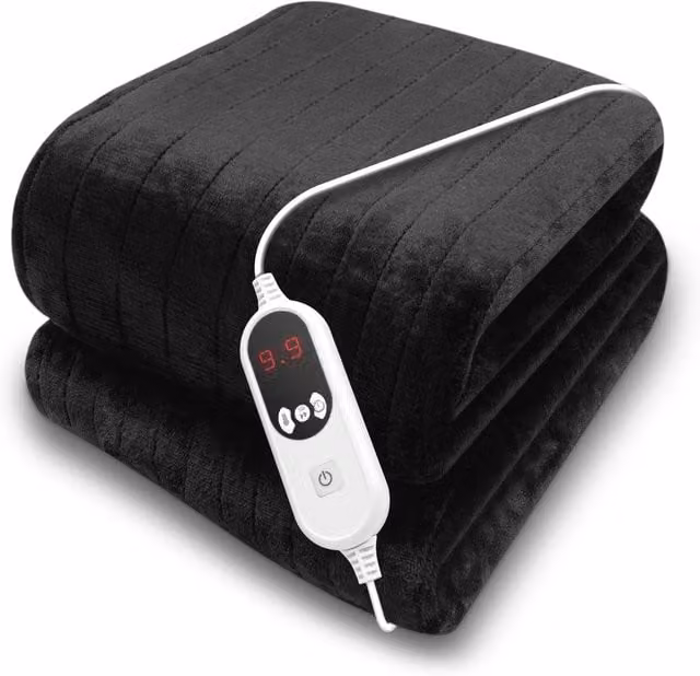 Purus Deluxe Electric Heated Double Sofa Blanket in Black with Soft Fleece and Remote Control, W/D: 160 x 120 cm – 1