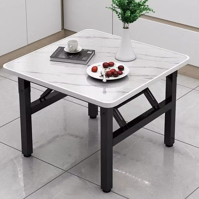 FORGEVIO White Marble Effect Coffee Table with Square Folding Top, W/D/H: 60 x 60 x 50 cm