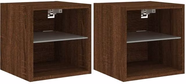Berkfield Home Modern Wall Mounted TV Cabinets with Integrated LED Lighting and Internal Shelves, Brown Oak, W/D/H: 30 x 28.5 x 30 cm, 2 Pack – 1