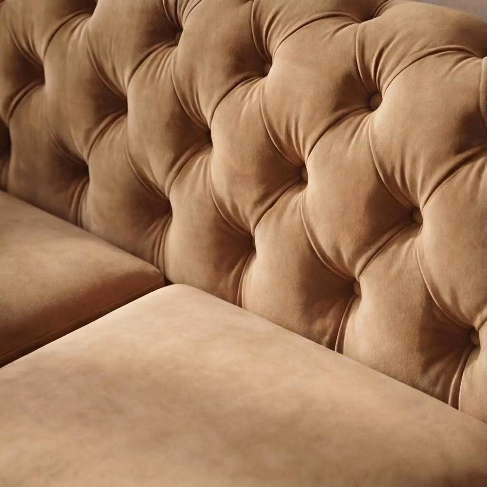Sofaya Monaco Chesterfield 4 Seater L-Shaped Sofa in Light Brown Velvet with Left Hand Chaise – 3