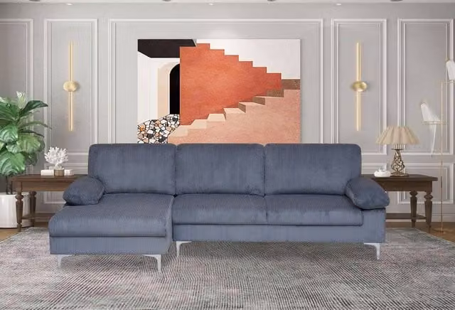 SquareBoxx Venosa Jumbo Cord Left-Facing Sectional Corner Sofa in Grey