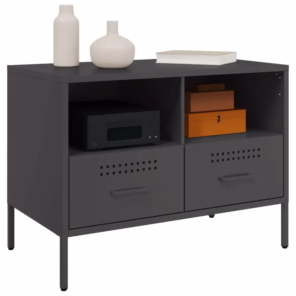 Berkfield Home Industrial TV Cabinet in Matt Black Metal, W: 68 cm, D: 39 cm, H: 50.5 cm – 4