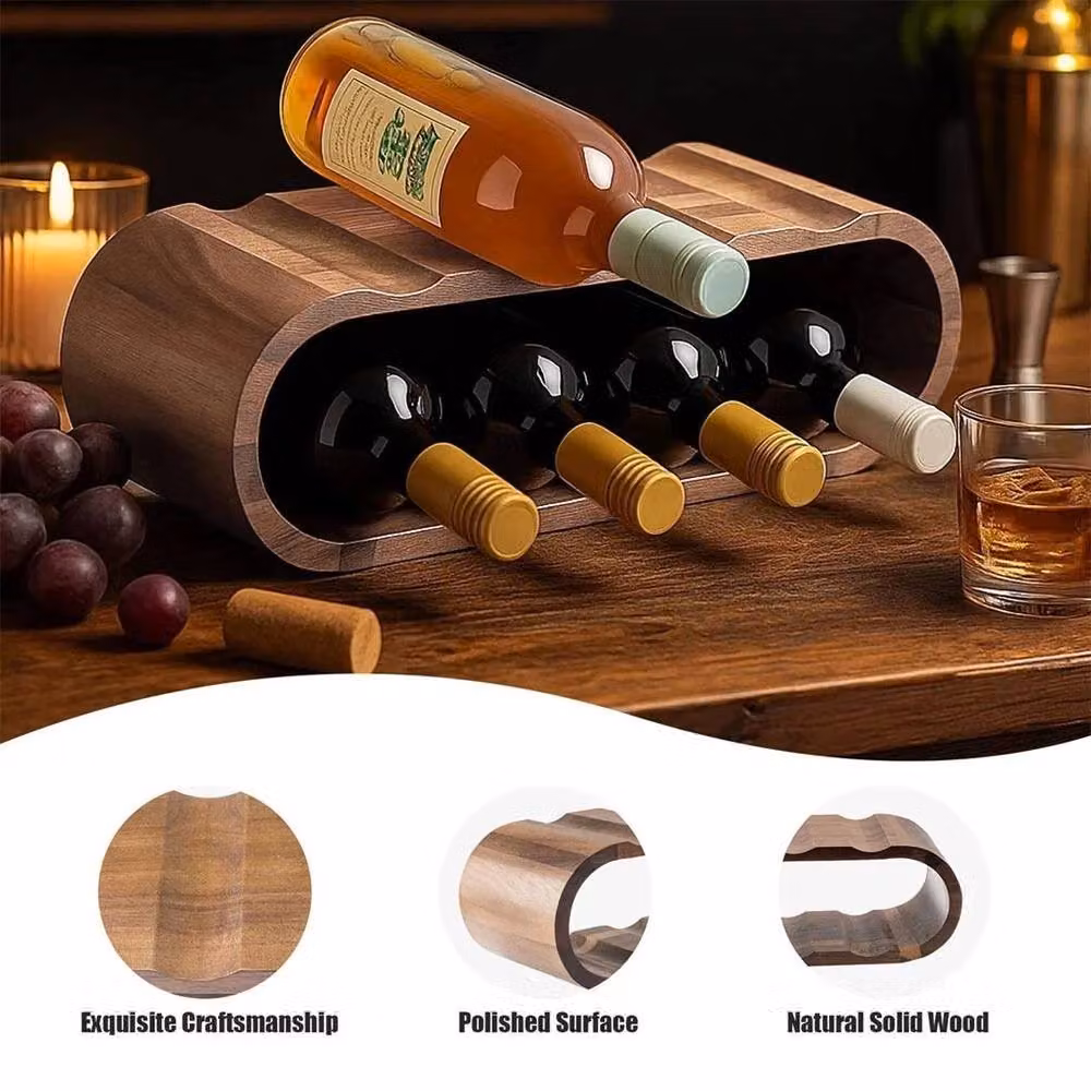 FLAVORA Minimalist Wood Countertop Wine Bottle Rack in Brown and Sand – 6