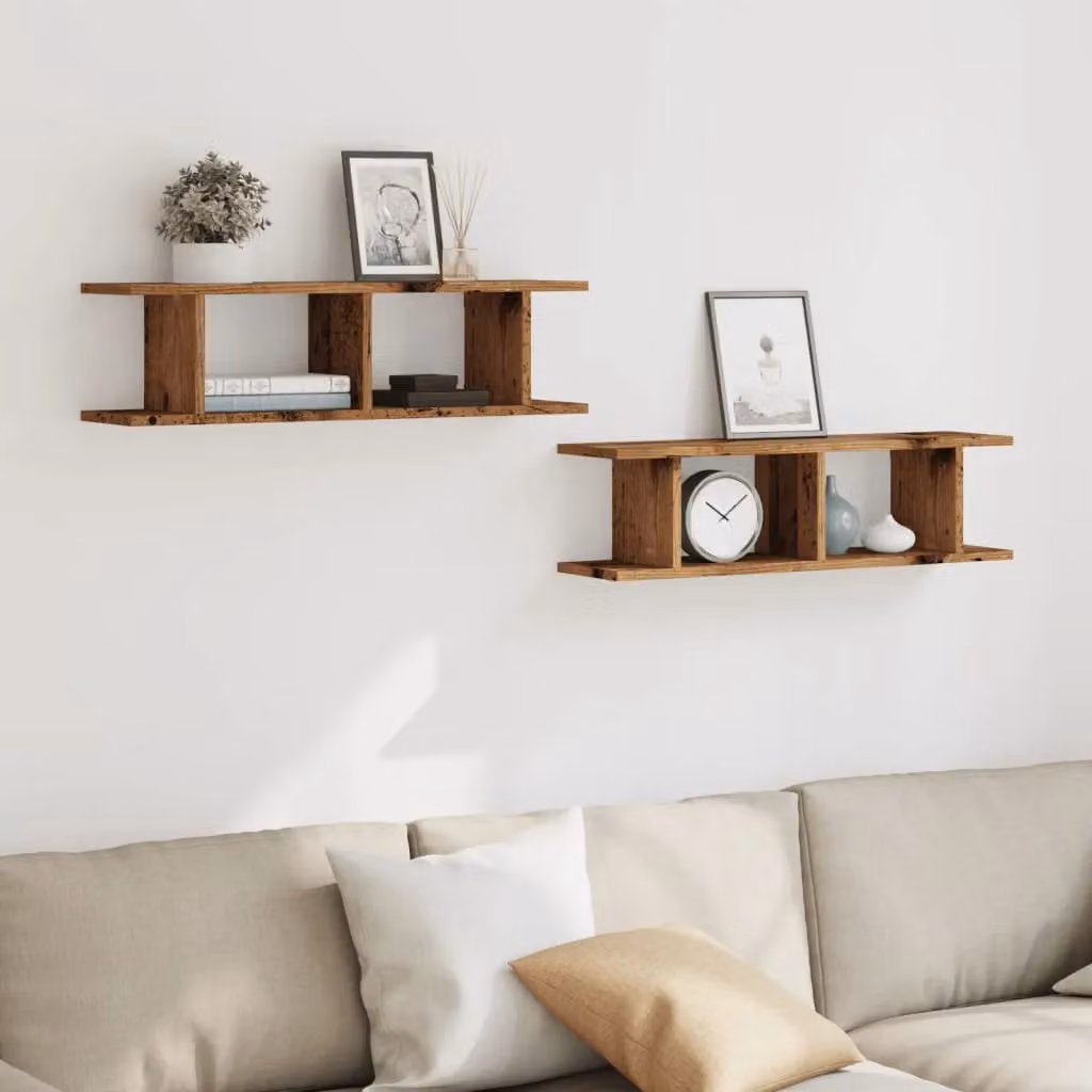 Berkfield Home Set of 2 Rustic Brown Wall Mounted Shelves, W: 75 cm, D: 20 cm, H: 18 cm – 3
