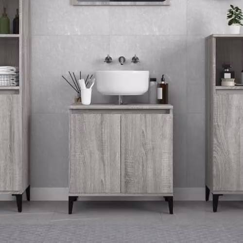 vidaXL Grey Sonoma Sink Cabinet with Hinged Doors, W/D/H: 58 x 33 x 60 cm – 2