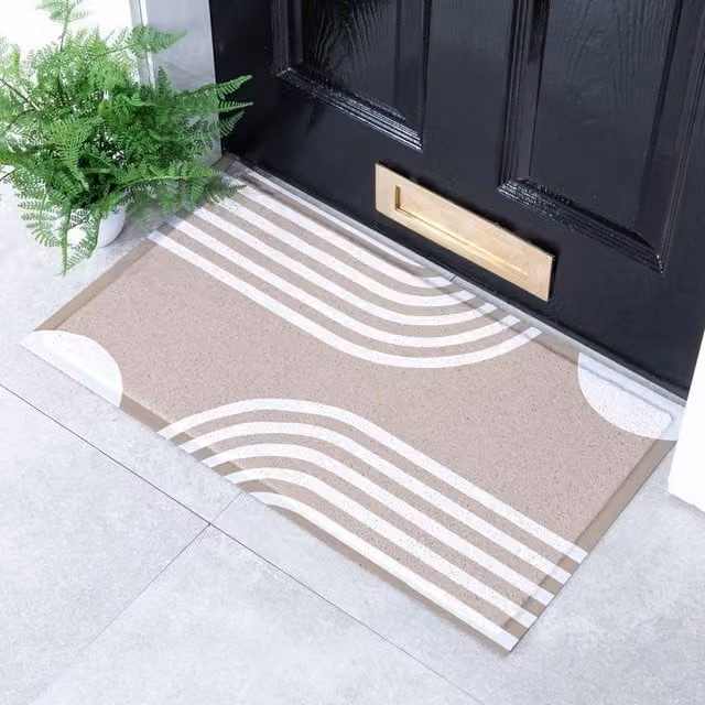 Artsy Mats Beige Abstract Lines Indoor and Outdoor Doormat, W: 70 cm, D: 40 cm