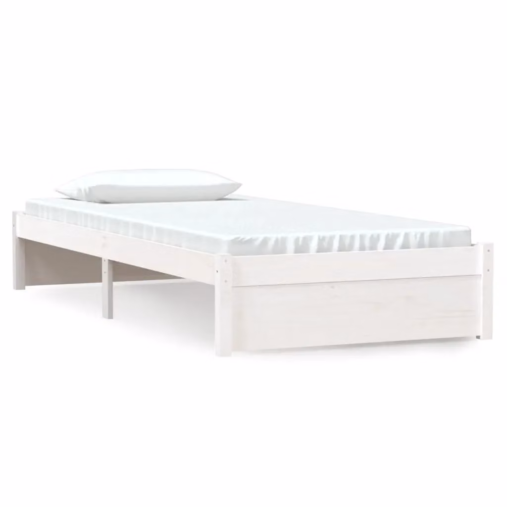 Berkfield Home Single Solid Pine Wood Bed Frame in White, W/D/H: 90 x 190 cm – 2