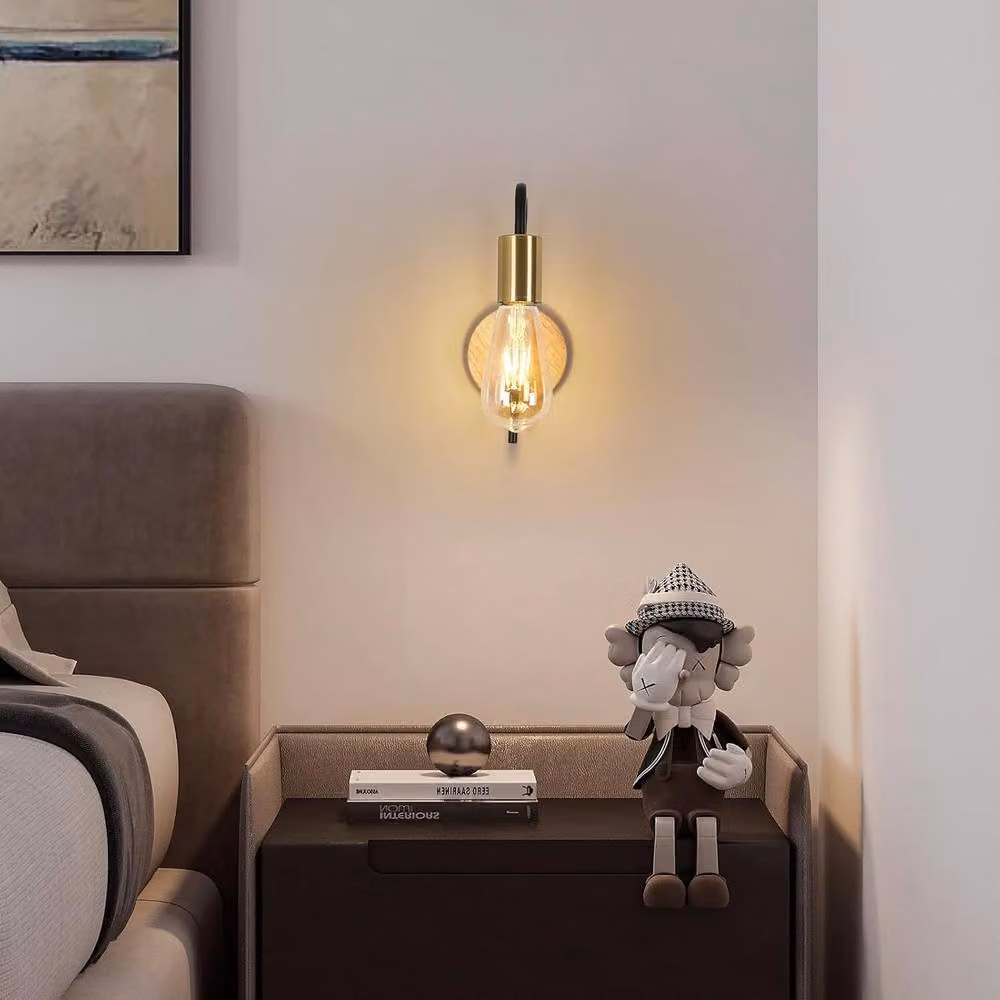 COMELY 2 Pack Industrial Vintage Wall Lights in Gold/Brass with E27 Socket – 3