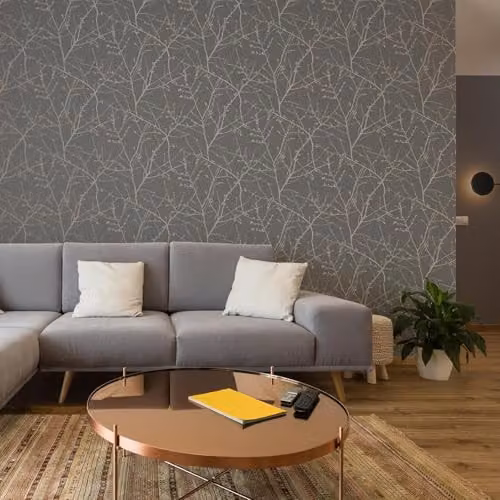 Graham & Brown Superfresco Easy Innocence Branch Wallpaper in Charcoal and Copper Metallic with Botanical and Floral Patterns – 2