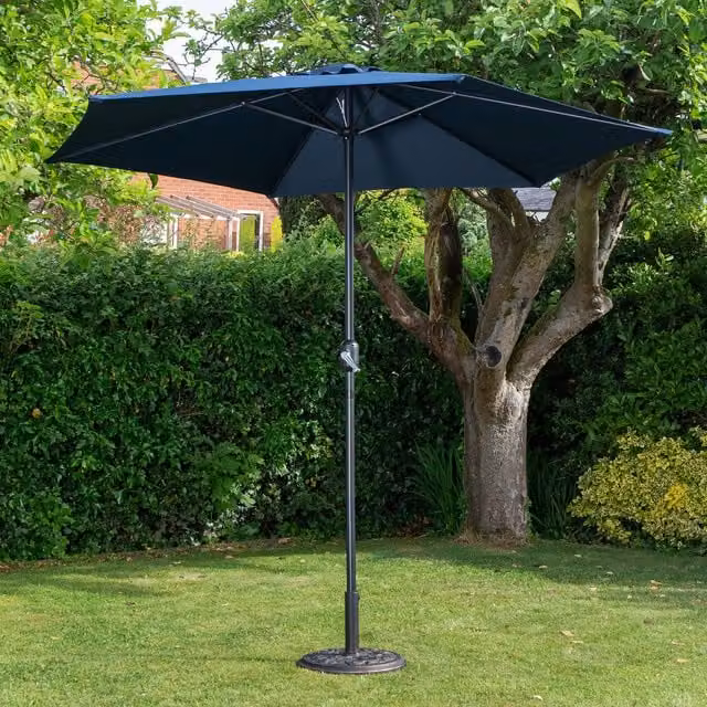 Samuel Alexander Havana Garden Patio Parasol in Blue with Crank Handle and 9kg Base, W/D/H: 270 x 235 cm