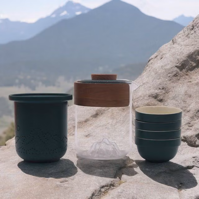 KDMD Four Friends Travel Mountain Teapot Set in Grey with Glass Infuser – 1