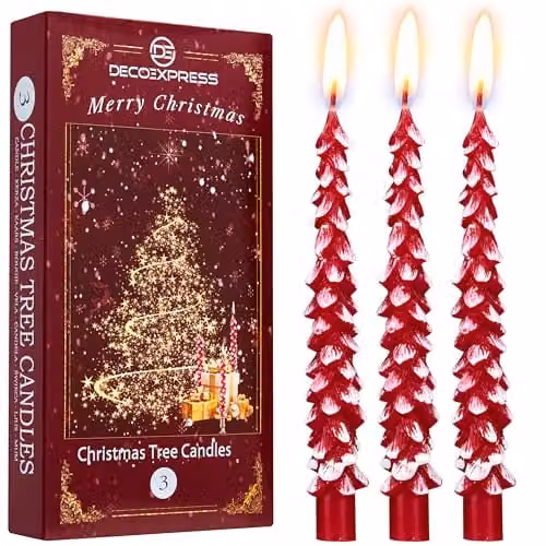 Deco Express Christmas Tree Dinner Candle Set in Red and White