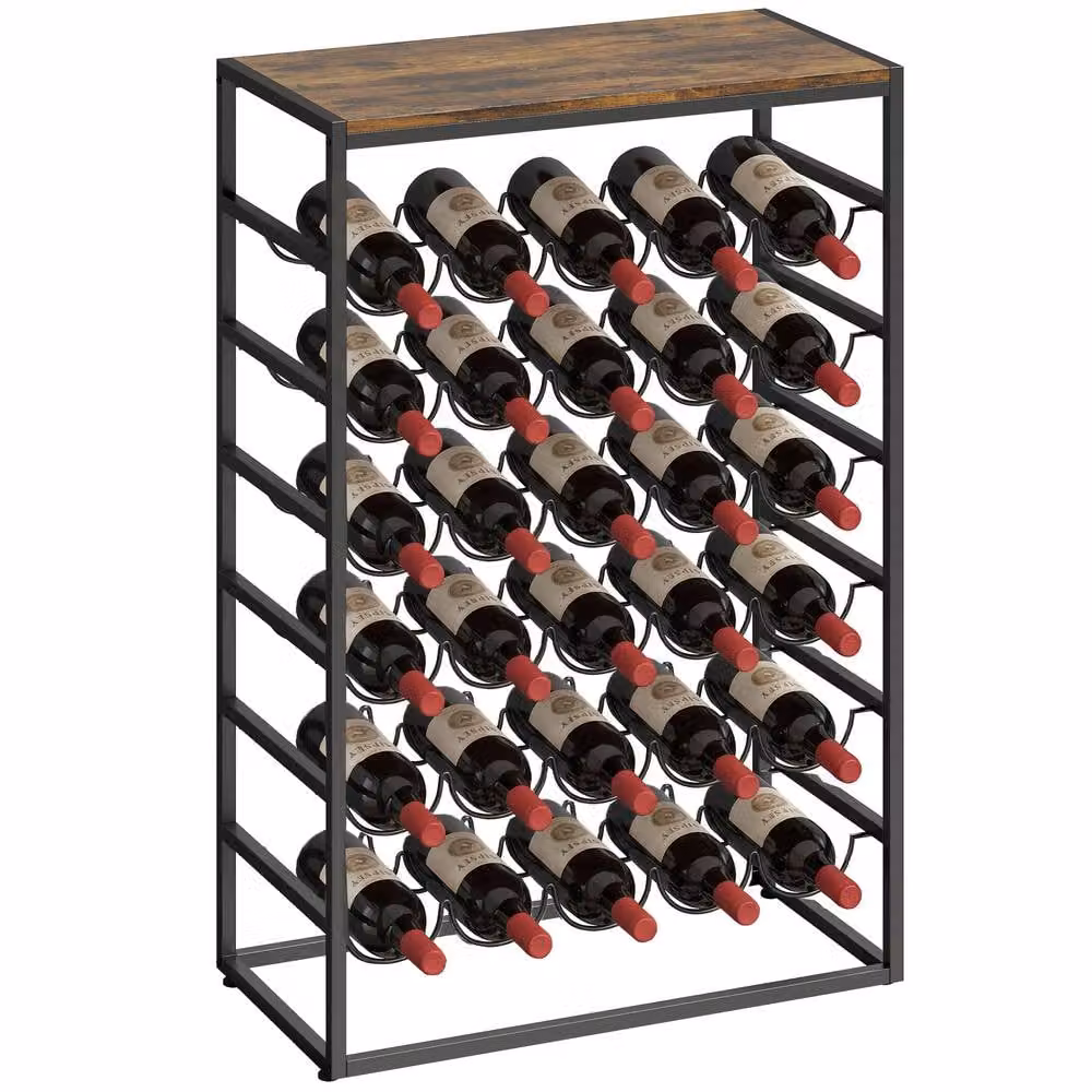 HOMCOM 6 Tier Industrial Wine Rack for 30 Bottles in Rustic Brown and Black – 2