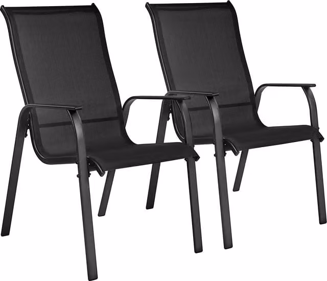 Yaheetech Modern Stackable Textilene Outdoor Dining Chair Set with Armrests in Black