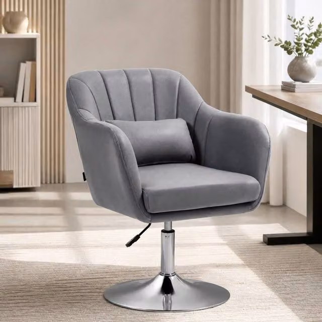 STILVORA Grey Microfibre Swivel Tub Chair with Armrests and Adjustable Height