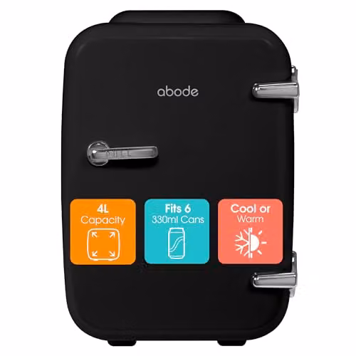 Abode Black Mini Fridge A4CLR201B 4L Portable Thermoelectric Cooler and Warmer for Drinks and Cosmetics – 1