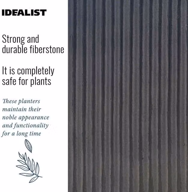 Idealist Square Ribbed Ceramic Planter, Black Outdoor Flower Pot, W/D/H: 25 x 25 x 25 cm