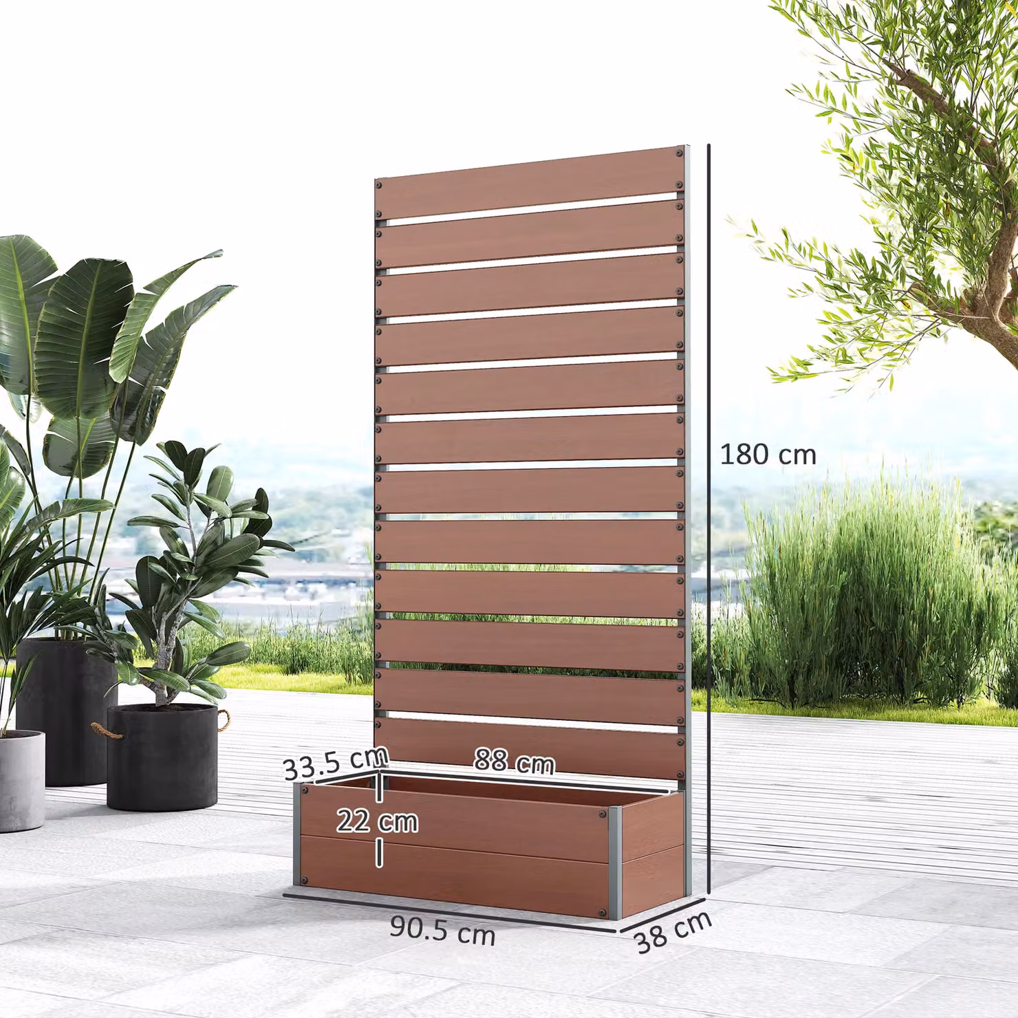 OUTSUNNY Raised Garden Bed with Trellis Standing Patio Planter Box in Brown – 3