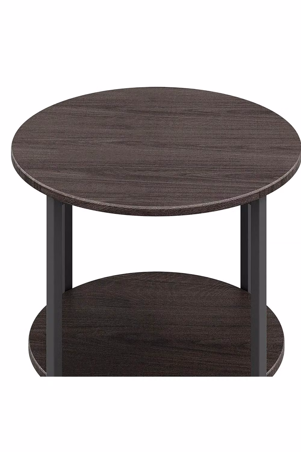 Livingandhome Small Round 2-Tier Coffee Table in Walnut Brown – 3