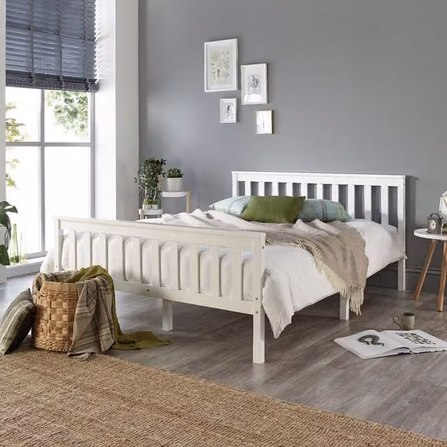 Aspire Atlantic Solid Wood Bed Frame in White, W/D/H: 143.5 x 200 x 81.5 cm
