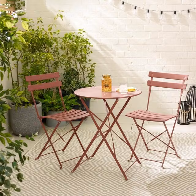 FurnitureboxUK Cabo 2 Seater Metal Bistro Set with Round Table in Matt Dusty Pink – 1