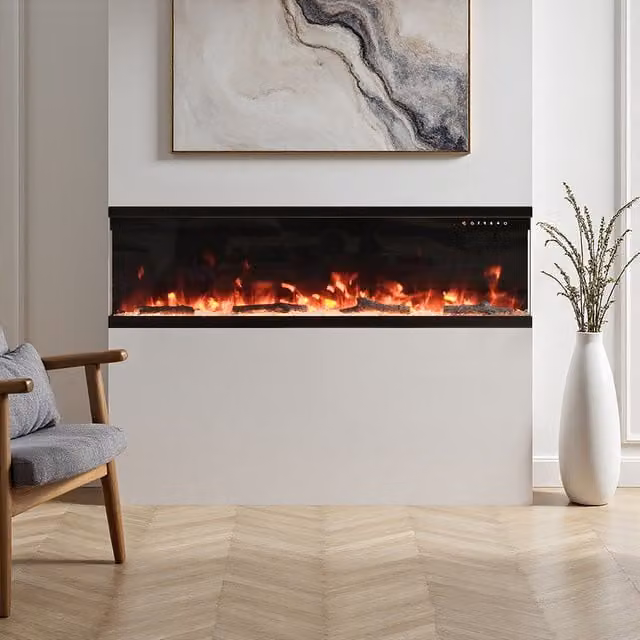 Living Star Black Recessed and Freestanding Electric Fireplace with Remote Control, Width: 152.4 cm