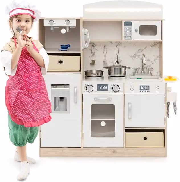 Costway Wooden Kids Toy Kitchen Set in White