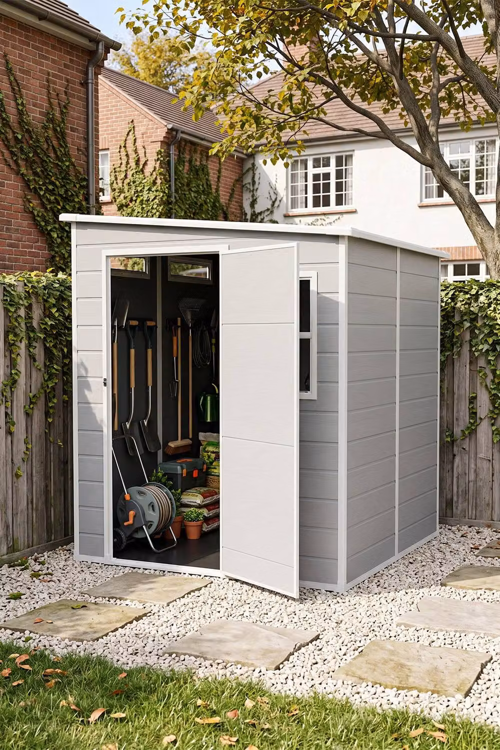 Living and Home Pent Roof Garden Storage Shed, Grey, W: 182.88 cm x D: 182.88 cm x H: 182.88 cm – 2